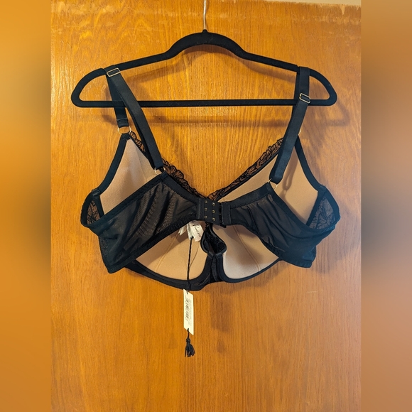Playful Promises Black Plunge Bra 44H & High Waisted Panty Plus Size 22 - Picture 5 of 10
